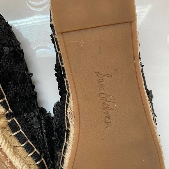 Sam Edelman Espadrille Sequin Detail Black Slip On Flats 8 - Picture 9 of 10